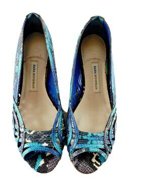 Dana Buchman Elise Open Toe Wedge Sandal Women's Size 8.5 Blue Faux Leather